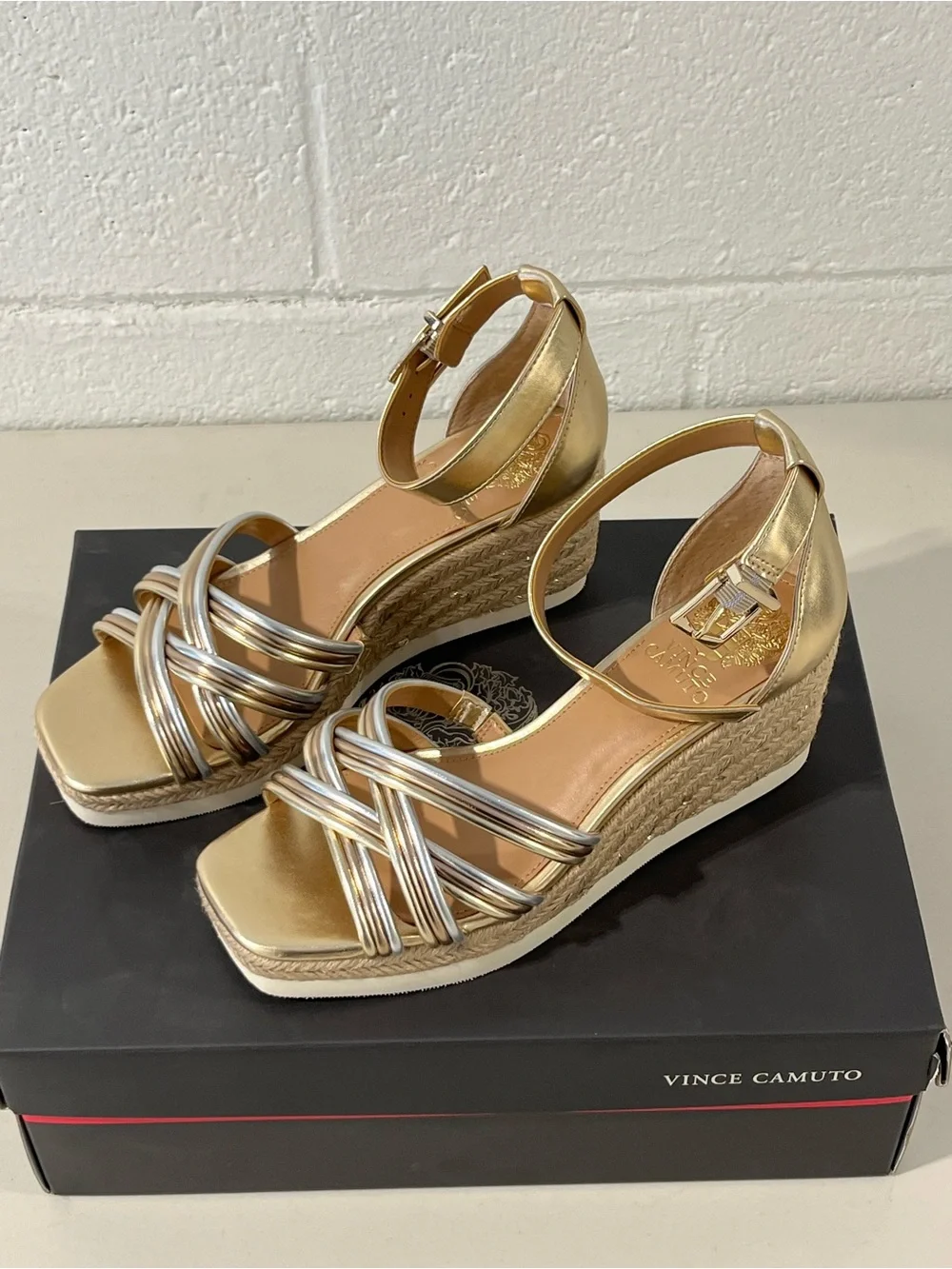 Vince Camuto Metallic Gold Wedge Espadrille Sandals